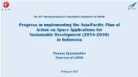 Progress in Implementing the Asia-Pacific Plan of Action on Space Applications for Sustainable Development (2018-2030) in Indonesia
