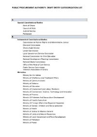 Public Procurement Authority. Draft Entity Categorization List