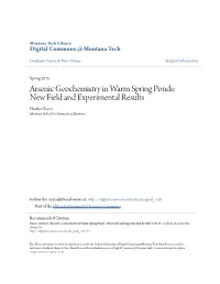 Arsenic Geochemistry in Warm Spring Ponds: New Field and Experimental Results Heather Boese Montana Tech of the University of Montana