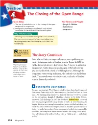 The Closing of the Open Range Main Ideas Key Terms and People 1