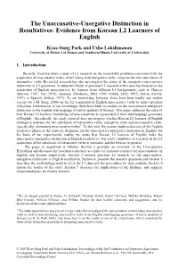 The Unaccusative-Unergative Distinction in Resultatives: Evidence from Korean L2 Learners of English
