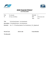 2020 SAKHIR EVENT 3 to 6 December