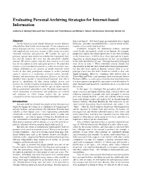 Evaluating Personal Archiving Strategies for Internet-Based Information