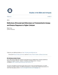 On Protestantism's Uneasy and Diverse Response to Higher Criticism