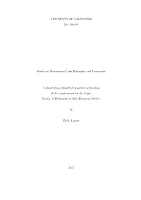 UNIVERSITY of CALIFORNIA Los Angeles Studies in Merovingian Latin Epigraphy and Documents a Dissertation Submitted in Partial Sa