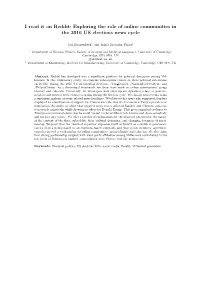I Read It on Reddit: Exploring the Role of Online Communities in the 2016 US Elections News Cycle