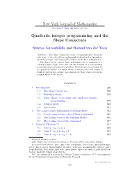 New York Journal of Mathematics Quadratic Integer Programming And