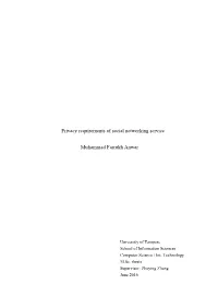 Privacy Requirements of Social Networking Service Muhammad Farrukh Anwar