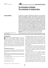 The Declaration of Helsinki - the Cornerstone of Research Ethics