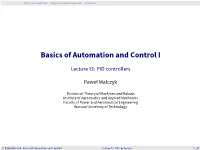 Basics of Automation and Control I