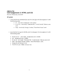 CECS 470 Lab Assignment 3: HTML and CSS Due Date: Wednesday, 2/13/2019