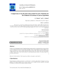 Comparison of Jacobi and Gauss-Seidel Iterative Methods for the Solution of Systems of Linear Equations