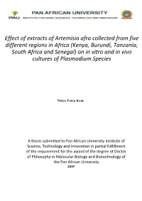 Effect of Extracts of Artemisia Afra Collected from Five