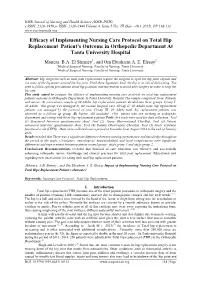 Efficacy of Implementing Nursing Care Protocol on Total Hip Replacement Patient’S Outcome in Orthopedic Department at Tanta University Hospital
