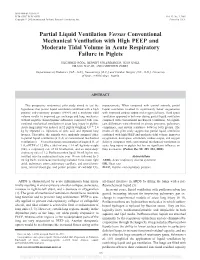Partial Liquid Ventilation Versus Conventional Mechanical Ventilation with High PEEP and Moderate Tidal Volume in Acute Respiratory Failure in Piglets