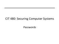 Passwords Topics