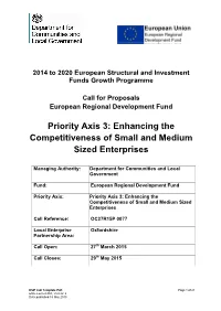 Priority Axis 3: Enhancing the Competitiveness of Small and Medium Sized Enterprises