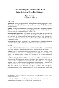 The Meanings of "Multicultural" in Canada's 1991 Broadcasting A