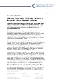 EGU and Copernicus Celebrate 10 Years of Interactive Open Access Publishing