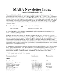 MABA Newsletter Index January 1980 Thru December 2020