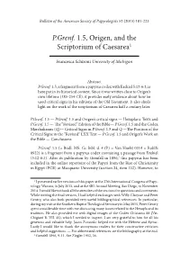 P.Grenf. 1.5, Origen, and the Scriptorium of Caesarea1
