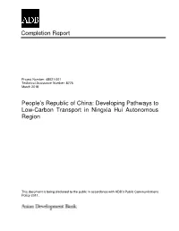 Developing Pathways to Low-Carbon Transport in Ningxia Hui Autonomous Region