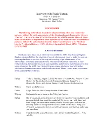 Interview with Frank Watson # ISL-A-L-2012-036 Interview # 01: August 7, 2012 Interviewer: Mark Depue