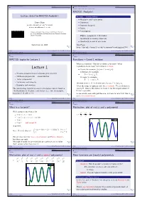 Lecture 1 Overview (MA2730,2812,2815) Lecture 1