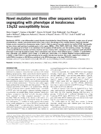 Novel Mutation and Three Other Sequence Variants Segregating with Phenotype at Keratoconus 13Q32 Susceptibility Locus
