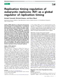 Replication Timing Regulation of Eukaryotic Replicons: Rif1 As A