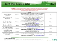 South West Calendar Dates 2021