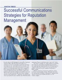 Successful Communications Strategies for Reputation Management