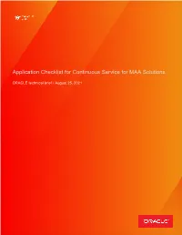 Application Checklist for Continuous Service for MAA Solutions
