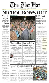 BOV Rector Defends Unanimous Decision Nichol Resigns, Campus