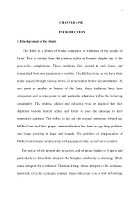 CHAPTER ONE INTRODUCTION 1.1 Background of the Study the Bible