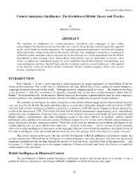 Counter-Insurgency Intelligence: the Evolution of British Theory and Practice