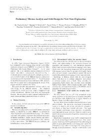 Preliminary Mission Analysis and Orbit Design for Next Mars Exploration