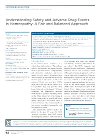 Understanding Safety and Adverse Drug Events in Homeopathy: a Fair and Balanced Approach