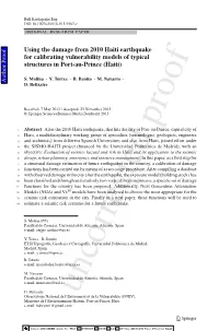 Using the Damage from 2010 Haiti Earthquake for Calibrating Vulnerability Models of Typical Structures in Port-Au-Prince (Haiti)