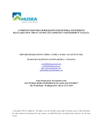 Community Resource Mobilization for Informal Settlements Regularization: Impact of Private Community Partnership in Tanzania
