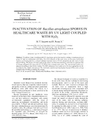 INACTIVATION of Bacillus Atrophaeus SPORES in HEALTHCARE WASTE by UV LIGHT COUPLED with H2O2