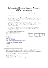 Information Sheet on Ramsar Wetlands (RIS) – 2009-2012 Version