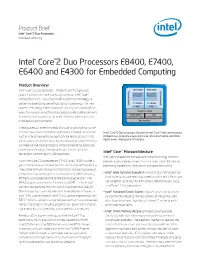 Intel® Core™2 Duo Processors E8400, E7400,E6400 and E4300