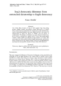 Iraq's Democratic Dilemmas: from Entrenched Dictatorship to Fragile