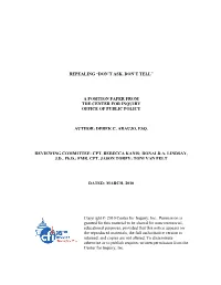 Repealing “Don't Ask, Don't Tell”