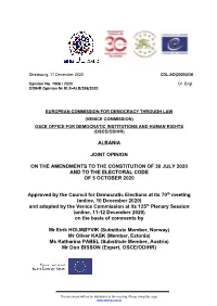 Albania Joint Opinion on the Amendments to The
