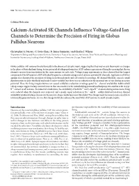 Calcium-Activated SK Channels Influence Voltage-Gated Ion Channels to Determine the Precision of Firing in Globus Pallidus Neurons