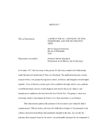 ABSTRACT Title of Dissertation: a WORLD for ALL and NONE: DE