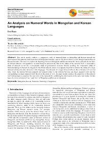 An Analysis on Numeral Words in Mongolian and Korean Languages