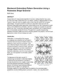 Blackwork Embroidery Pattern Generation Using a Parametric Shape Grammar April Grow